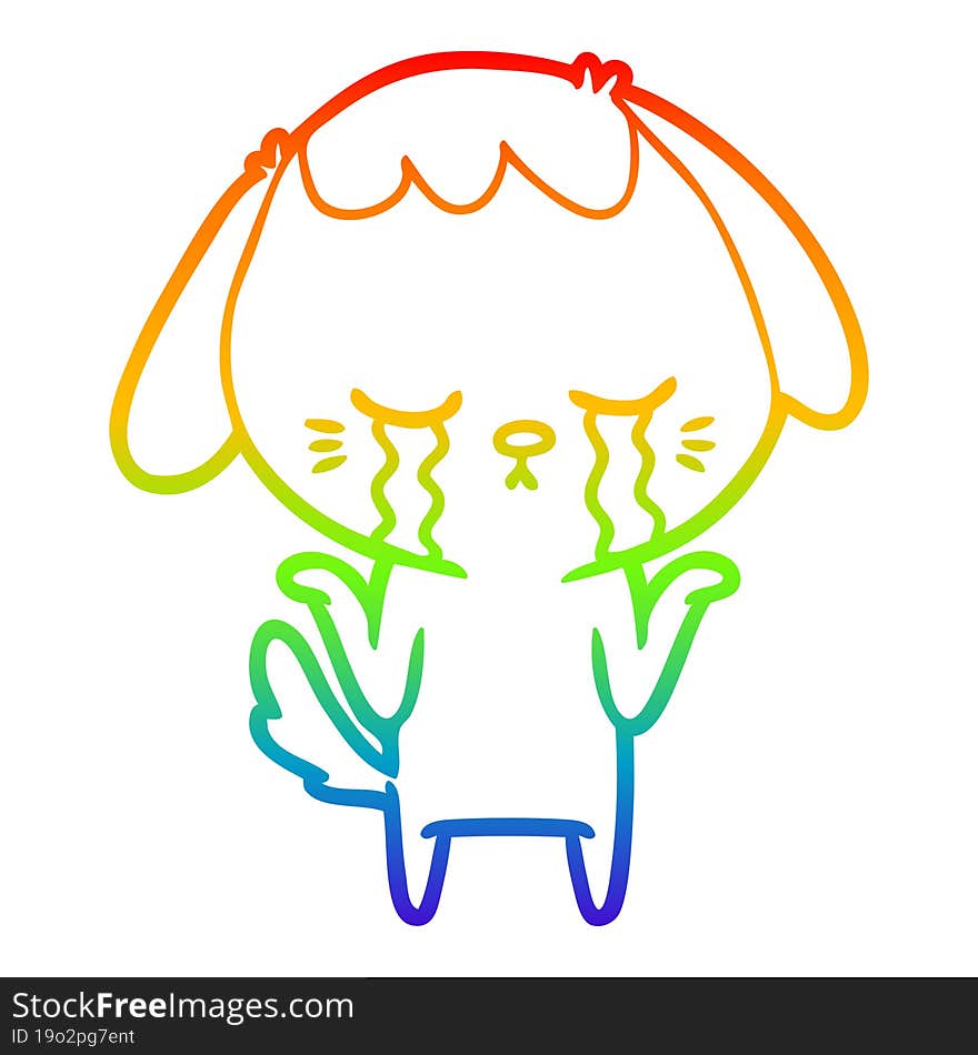 Rainbow Gradient Line Drawing Cartoon Crying Dog