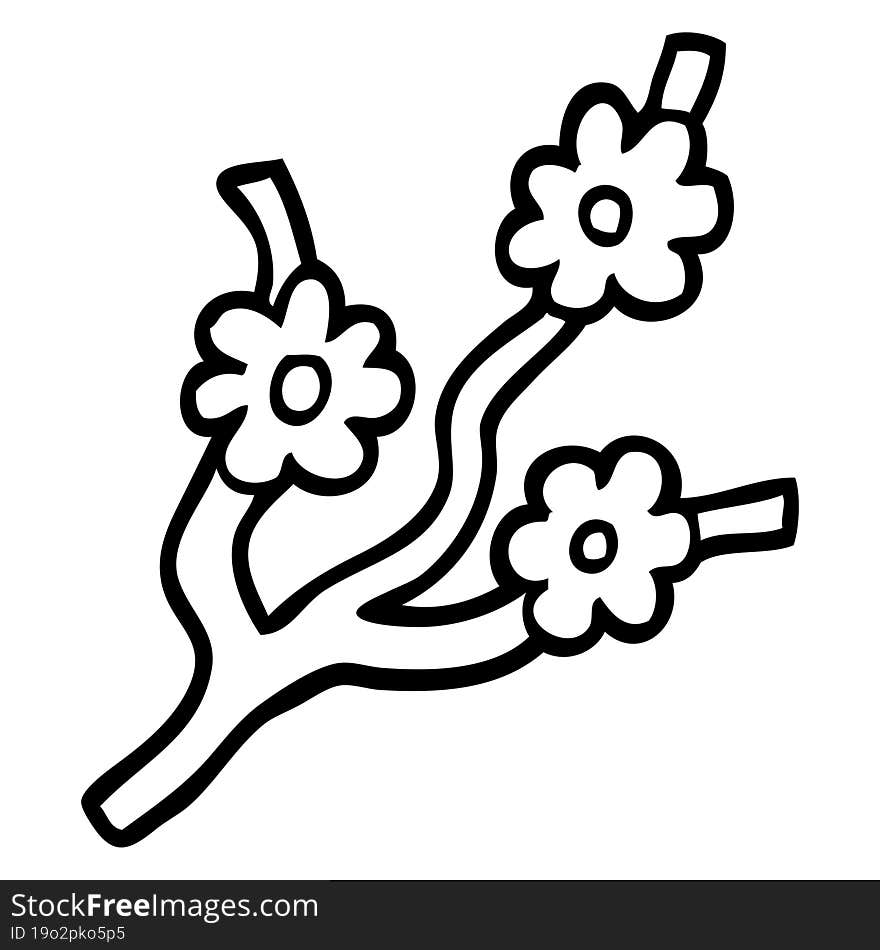 Black And White Cartoon Branches With Flowers