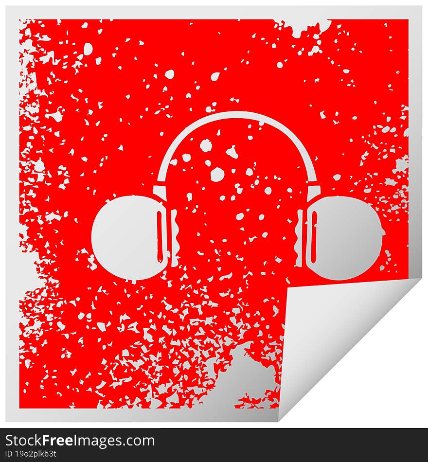 distressed square peeling sticker symbol retro headphone