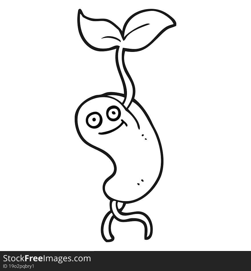 black and white cartoon sprouting seed