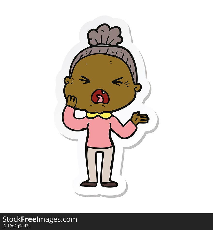 Sticker Of A Cartoon Angry Old Woman