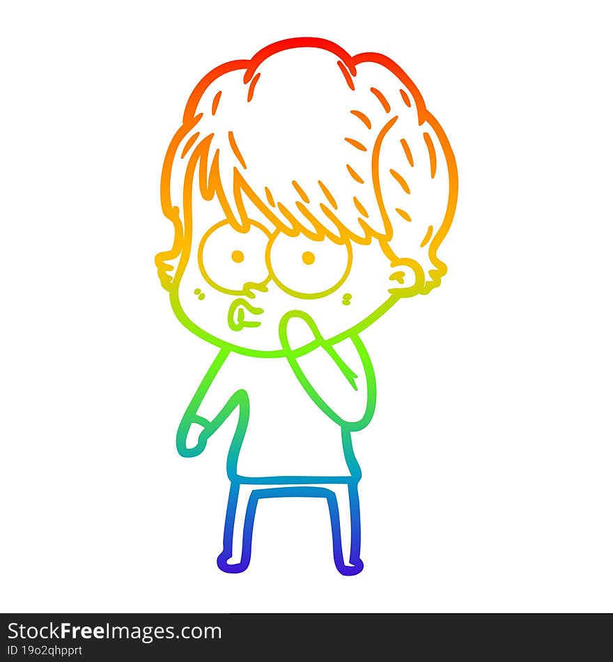 rainbow gradient line drawing of a cartoon woman