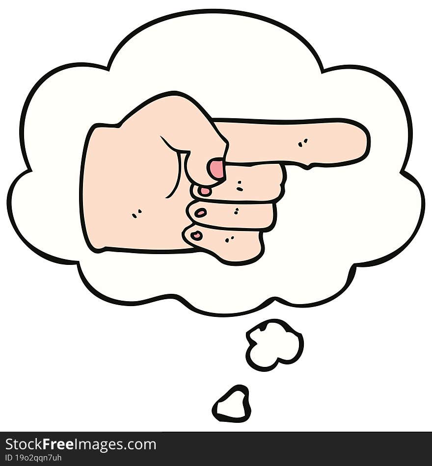 cartoon pointing hand with thought bubble. cartoon pointing hand with thought bubble