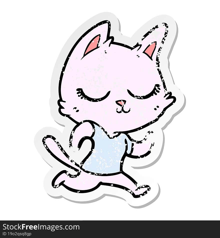 distressed sticker of a calm cartoon cat running