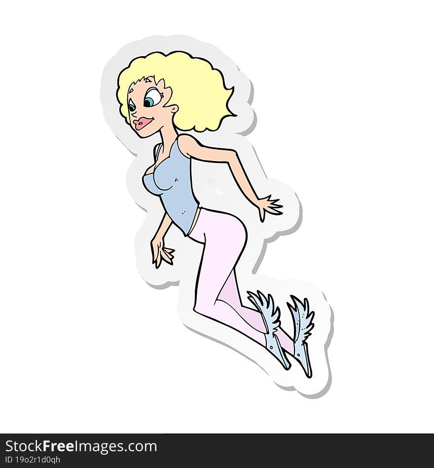 sticker of a cartoon flying woman