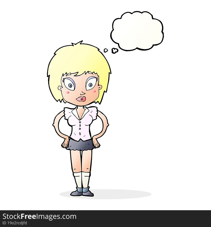 Cartoon Pretty Girl With Thought Bubble