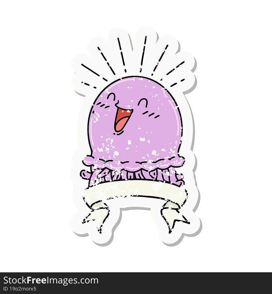 Grunge Sticker Of Tattoo Style Happy Jellyfish