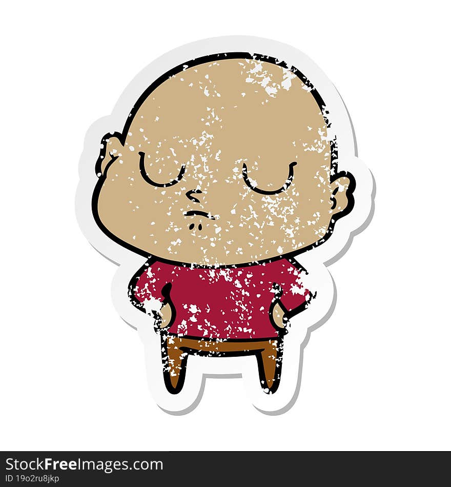 distressed sticker of a cartoon bald man