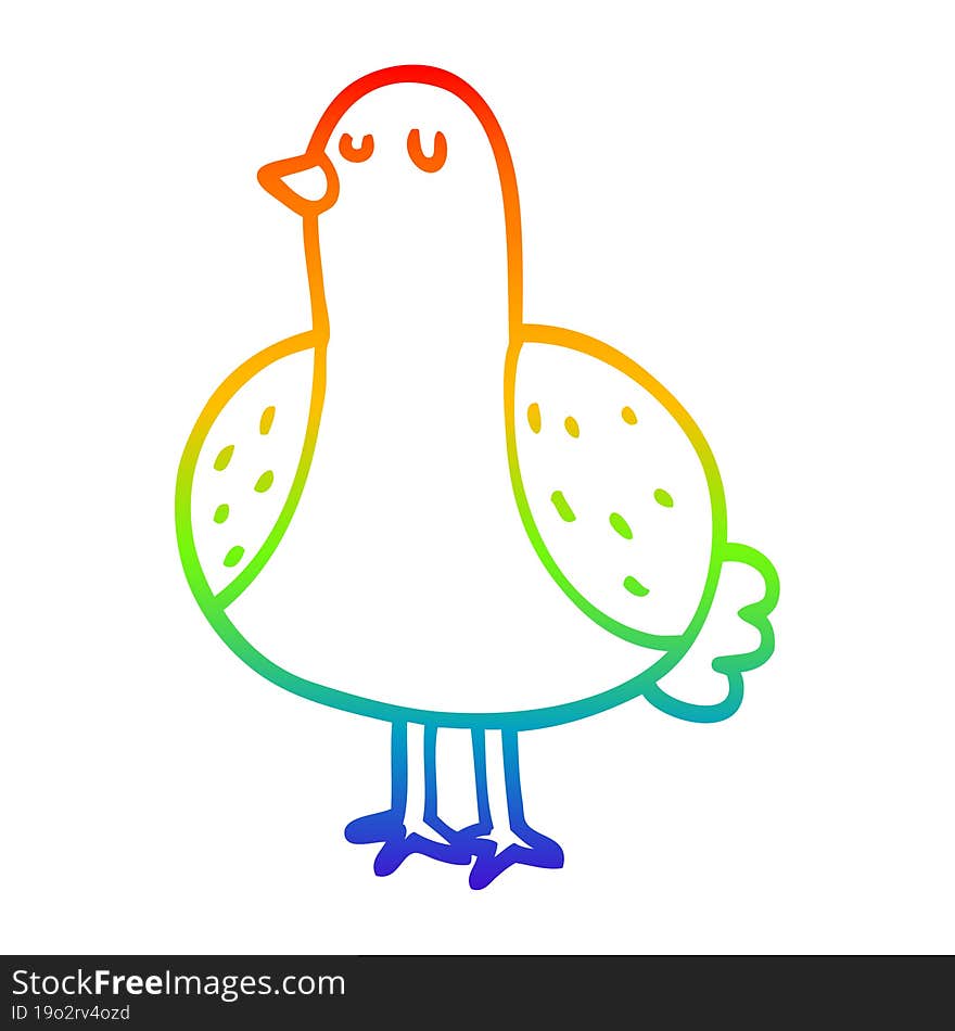 rainbow gradient line drawing of a cartoon bird