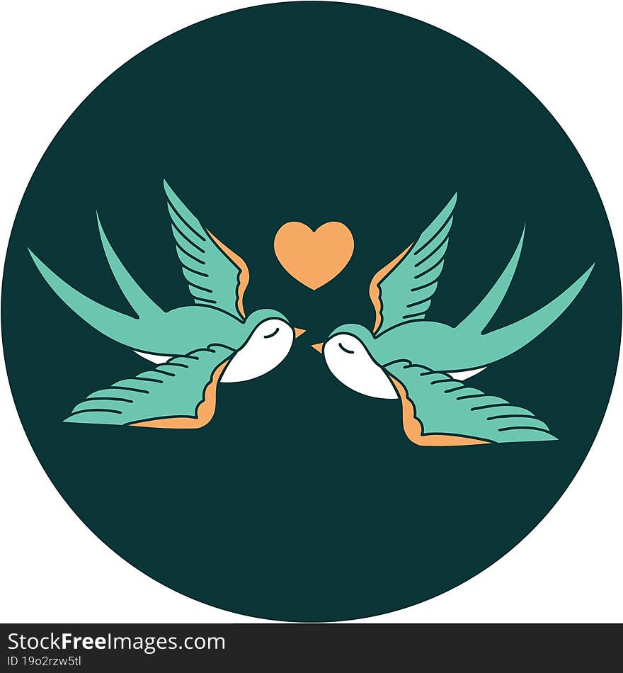 tattoo style icon of a swallows and a heart