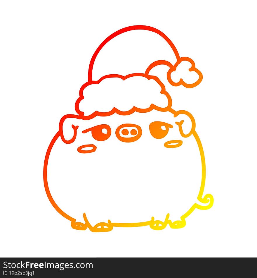 warm gradient line drawing cartoon pig wearing christmas hat