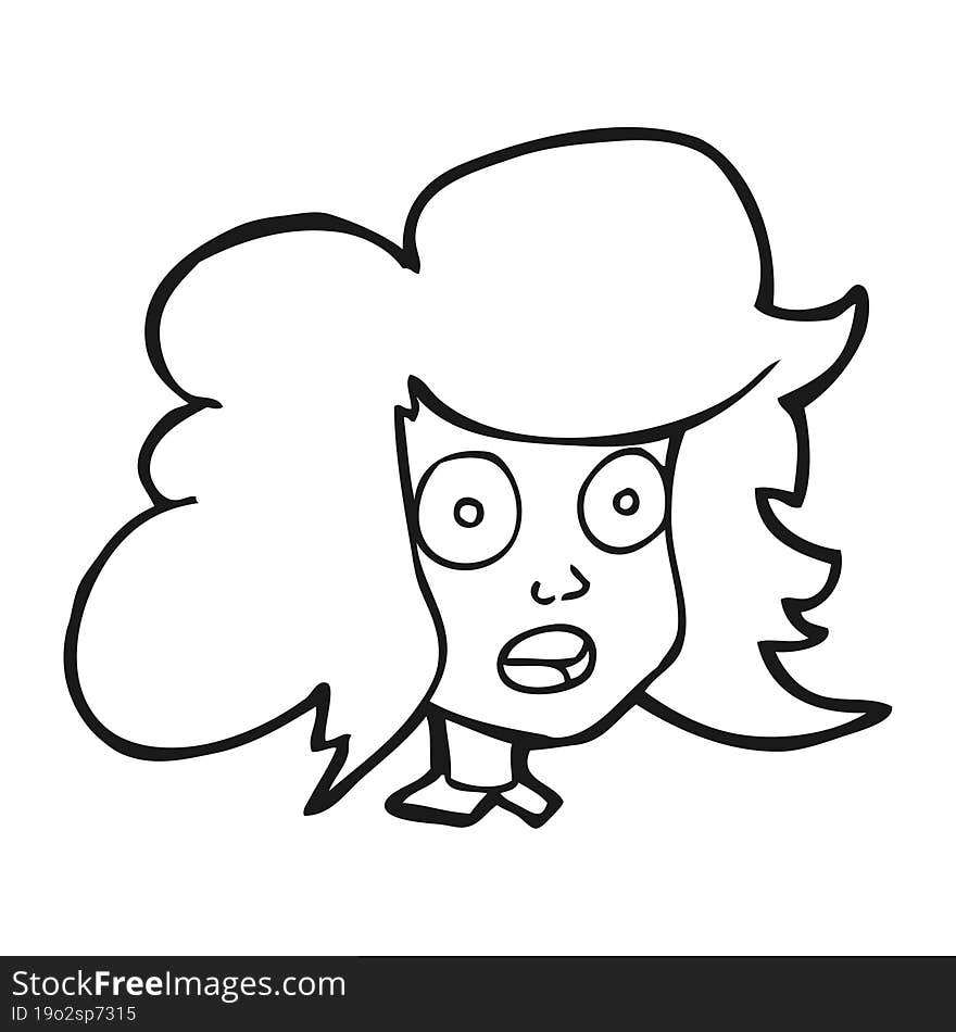 Black And White Cartoon Surprised Female Face