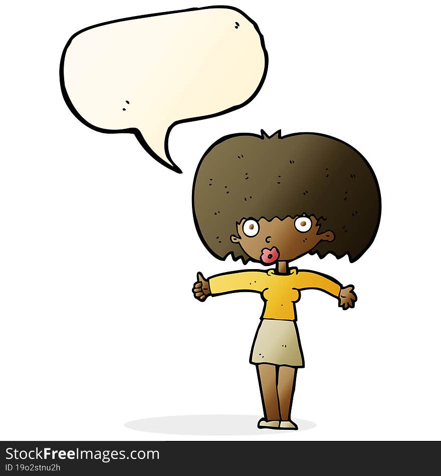 cartoon woman giving thumbs up symbol with speech bubble