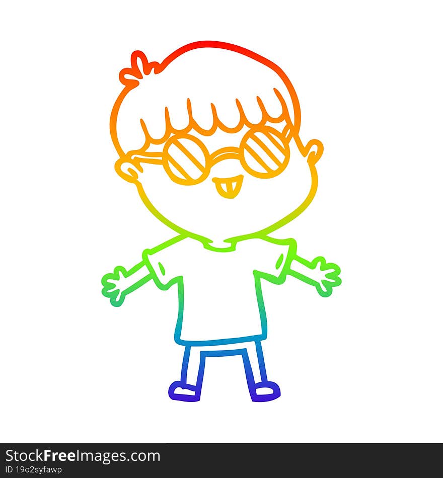 rainbow gradient line drawing cartoon boy wearing spectacles