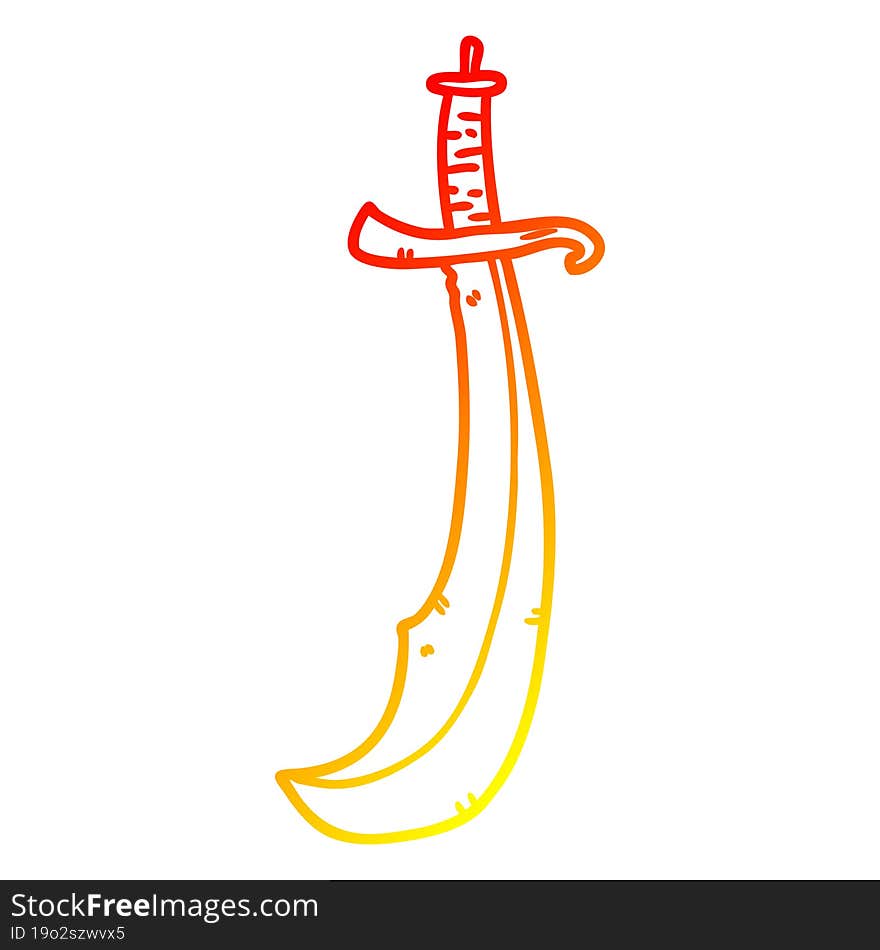 warm gradient line drawing of a curved sword