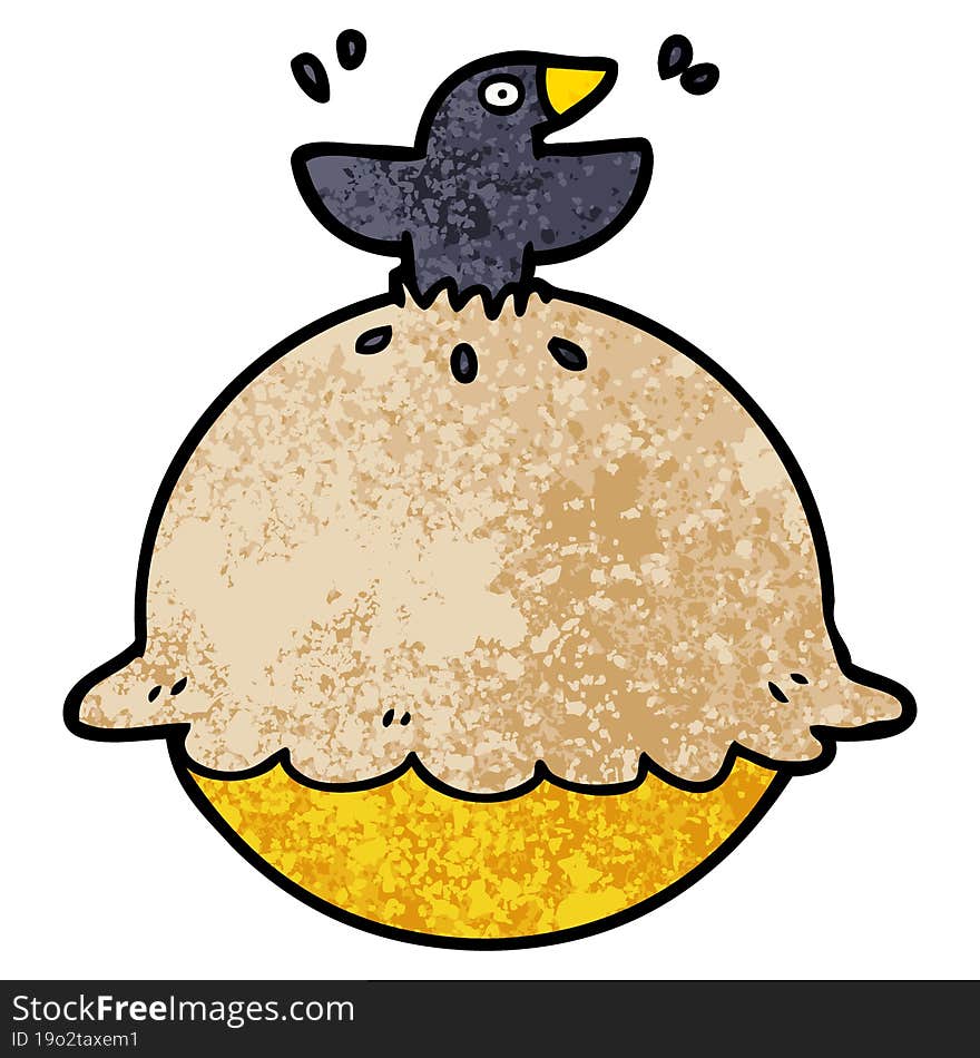 cartoon blackbird in a pie. cartoon blackbird in a pie