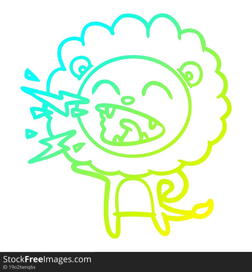 cold gradient line drawing cartoon roaring lion