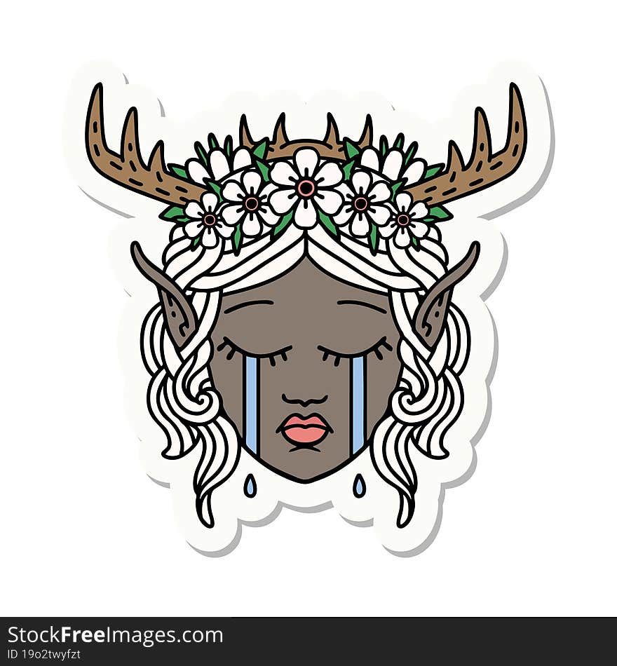 Crying Elf Druid Character Face Sticker