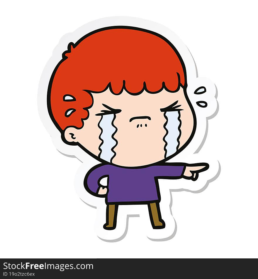 sticker of a cartoon man crying