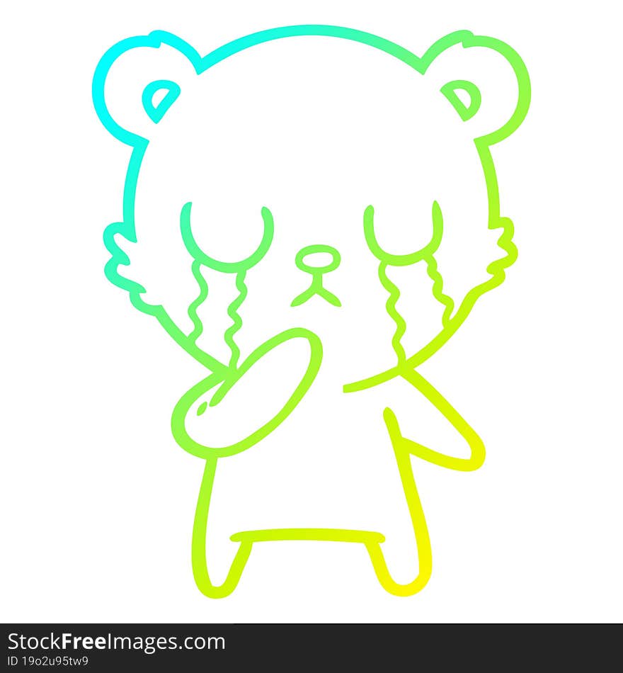 cold gradient line drawing crying polar bear cartoon