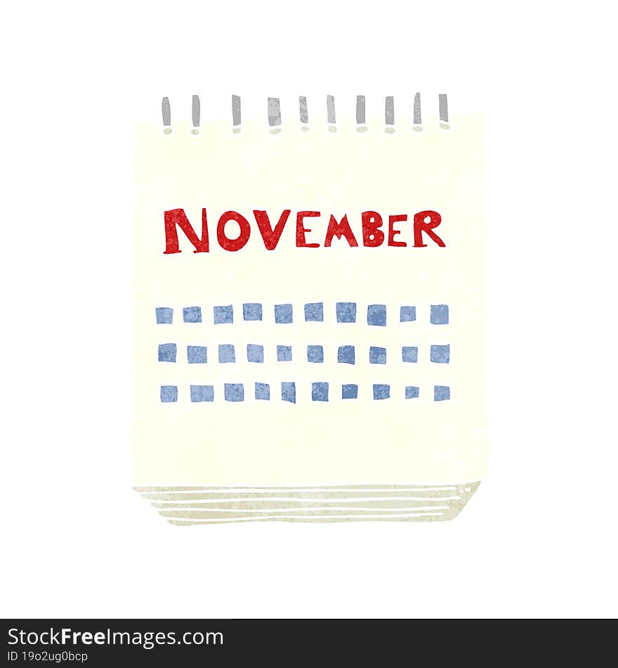 retro cartoon calendar showing month of november