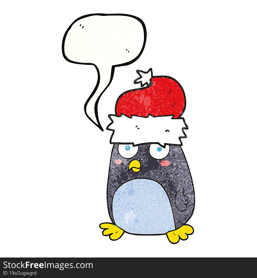 freehand speech bubble textured cartoon penguin