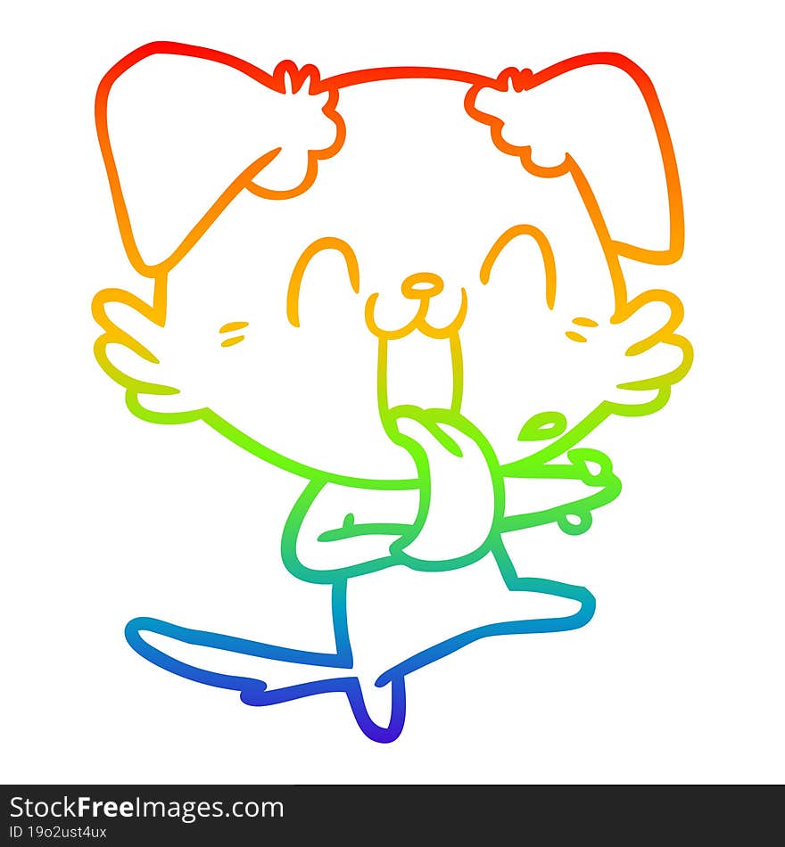 rainbow gradient line drawing of a cartoon panting dog