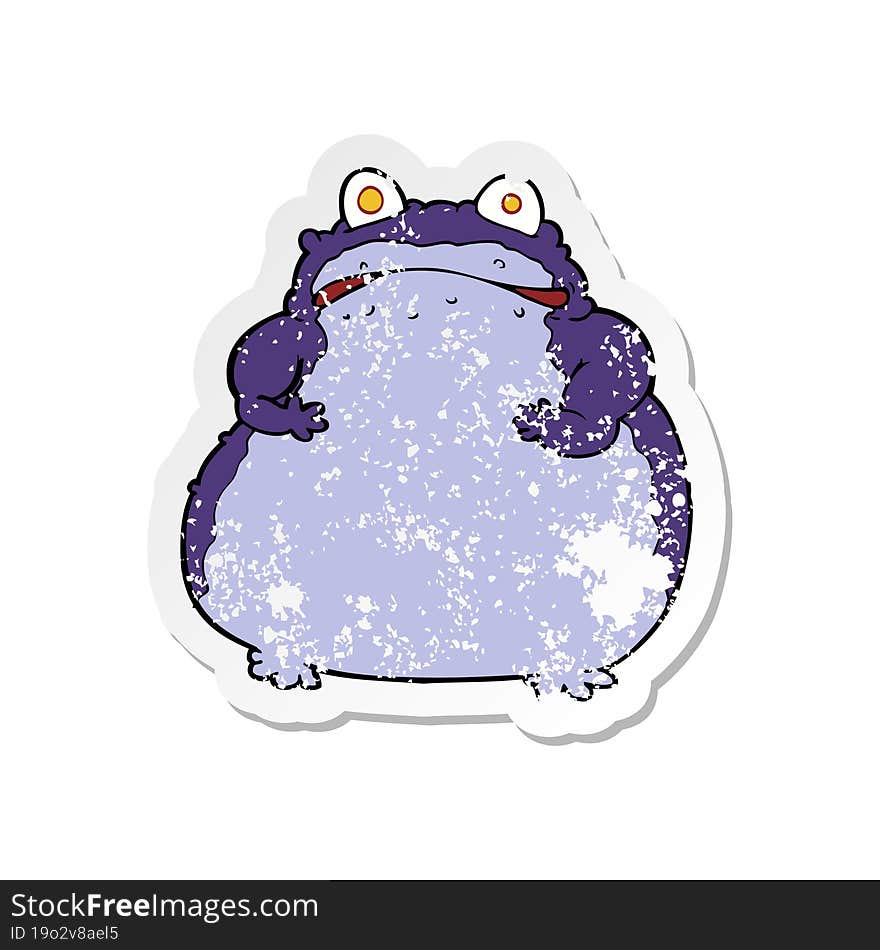 retro distressed sticker of a cartoon fat frog