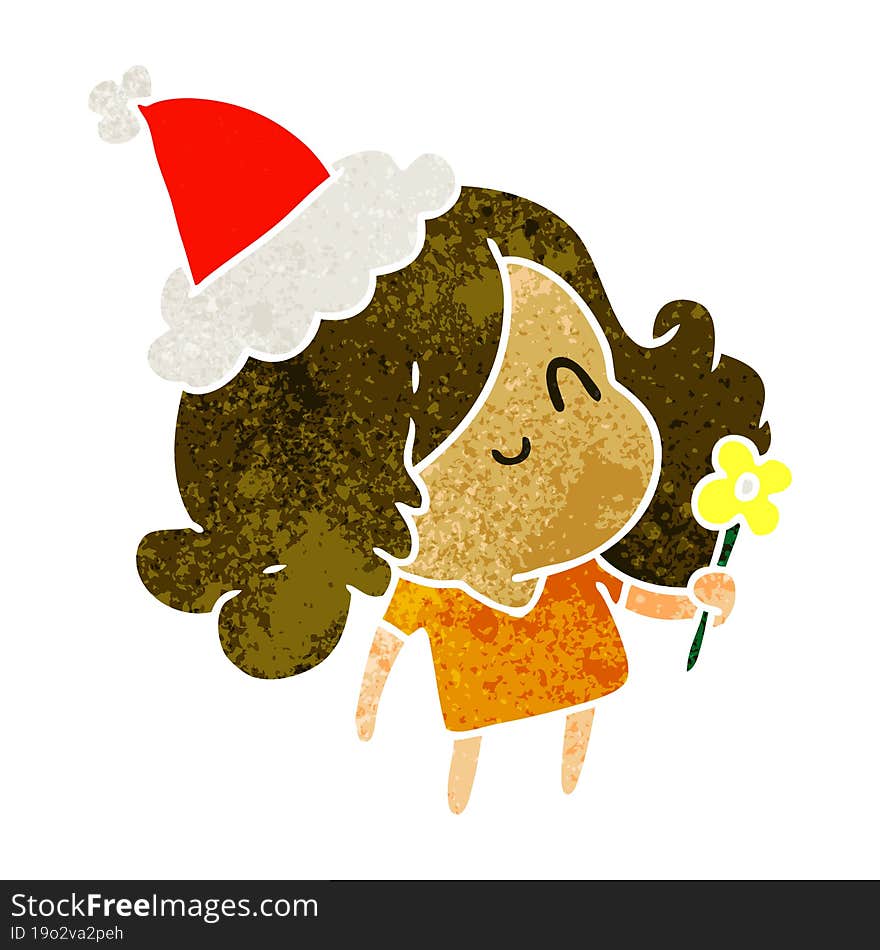 hand drawn christmas retro cartoon of kawaii girl