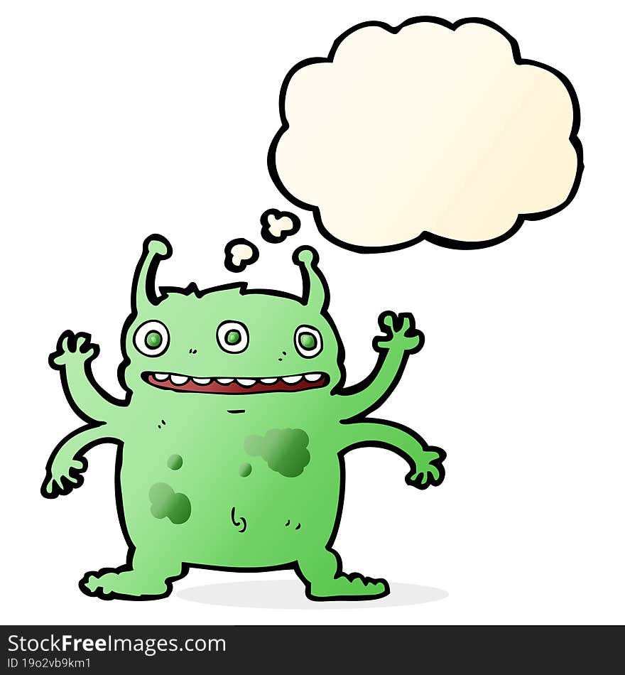 cartoon alien monster with thought bubble