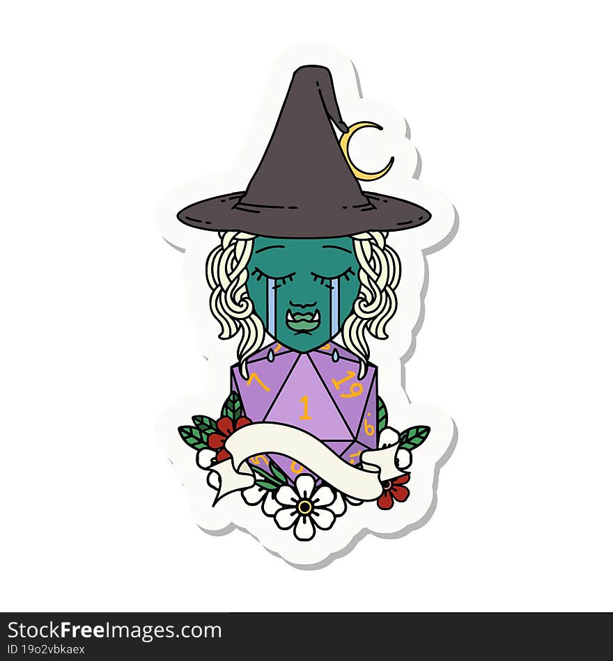 Crying Orc Witch With Natural One D20 Roll Sticker