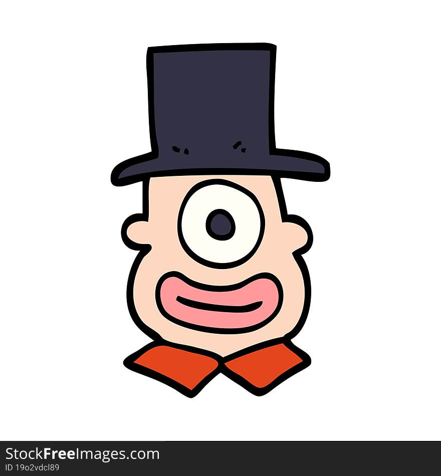 cartoon doodle cyclops in top hat