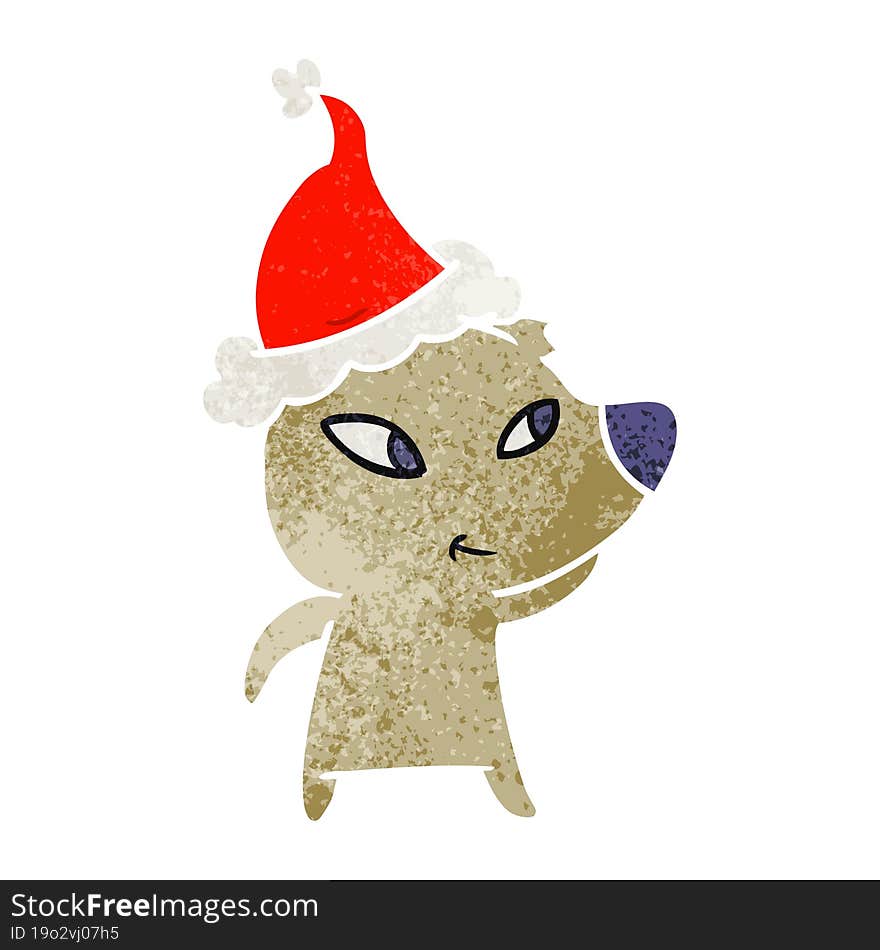 Cute Retro Cartoon Of A Bear Wearing Santa Hat