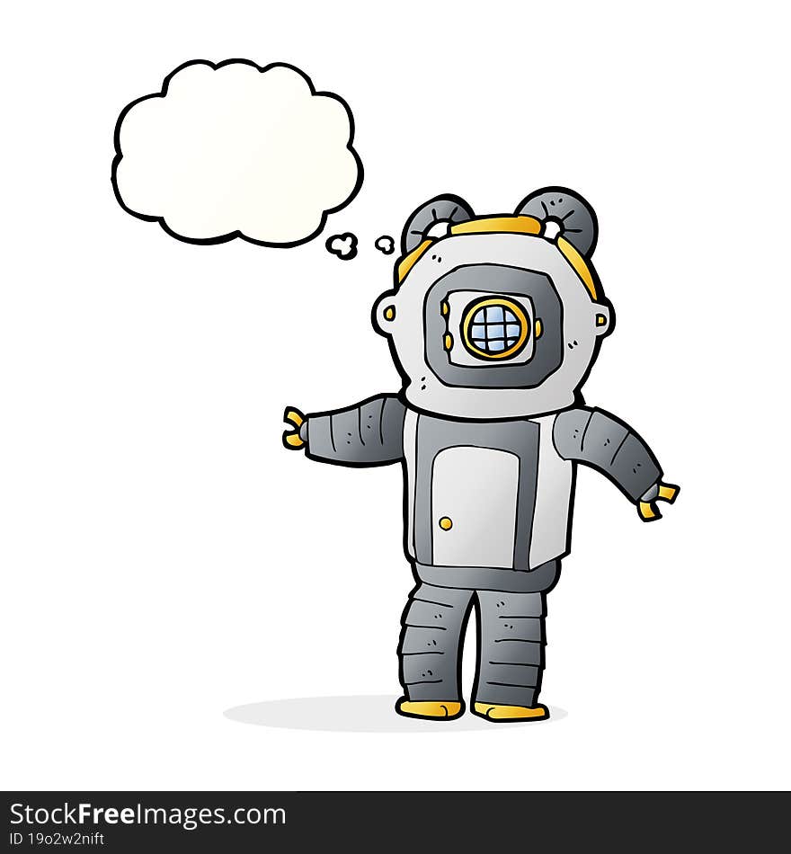 Cartoon Deep Sea Diver  With Thought Bubble