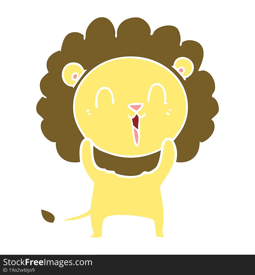 laughing lion flat color style cartoon