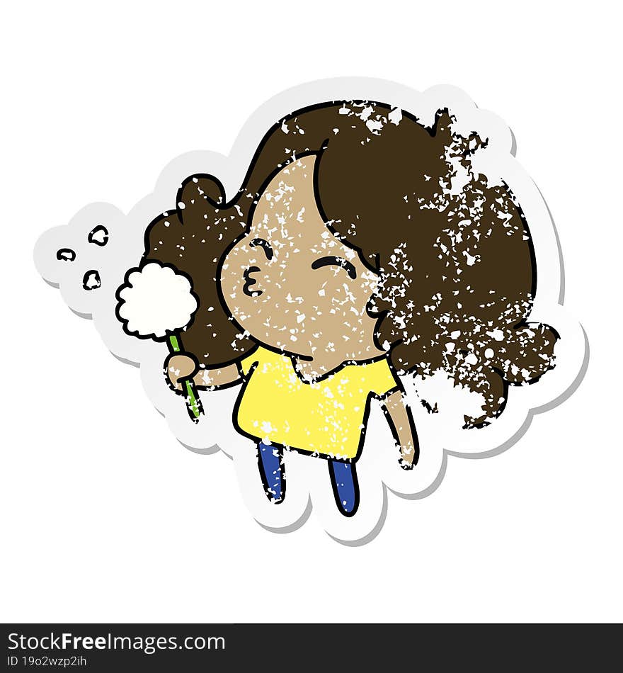 distressed sticker cartoon of cute kawaii girl