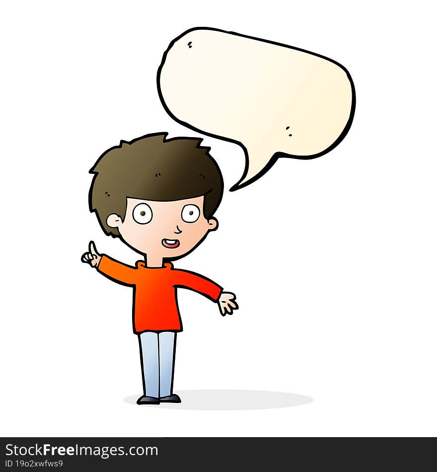 cartoon boy with idea with speech bubble