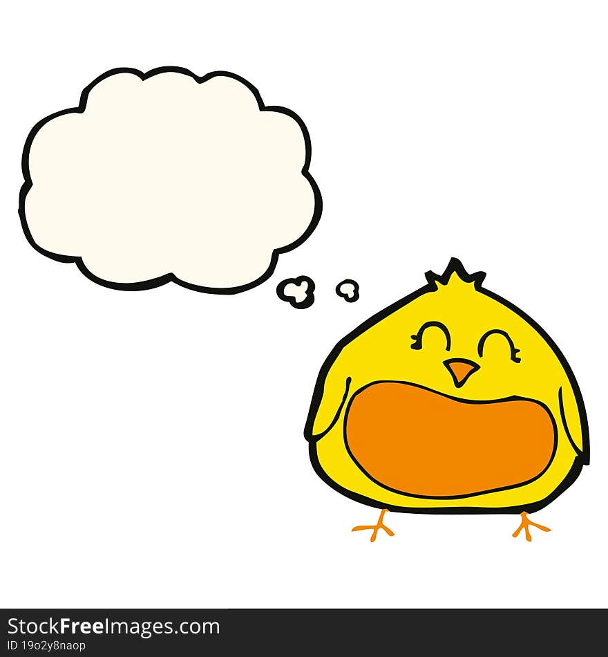 cartoon fat bird with thought bubble