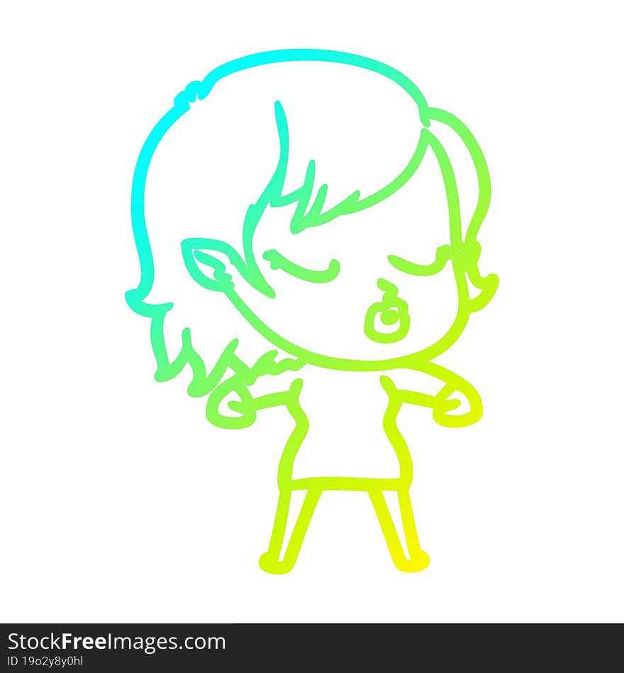 cold gradient line drawing cute cartoon vampire girl