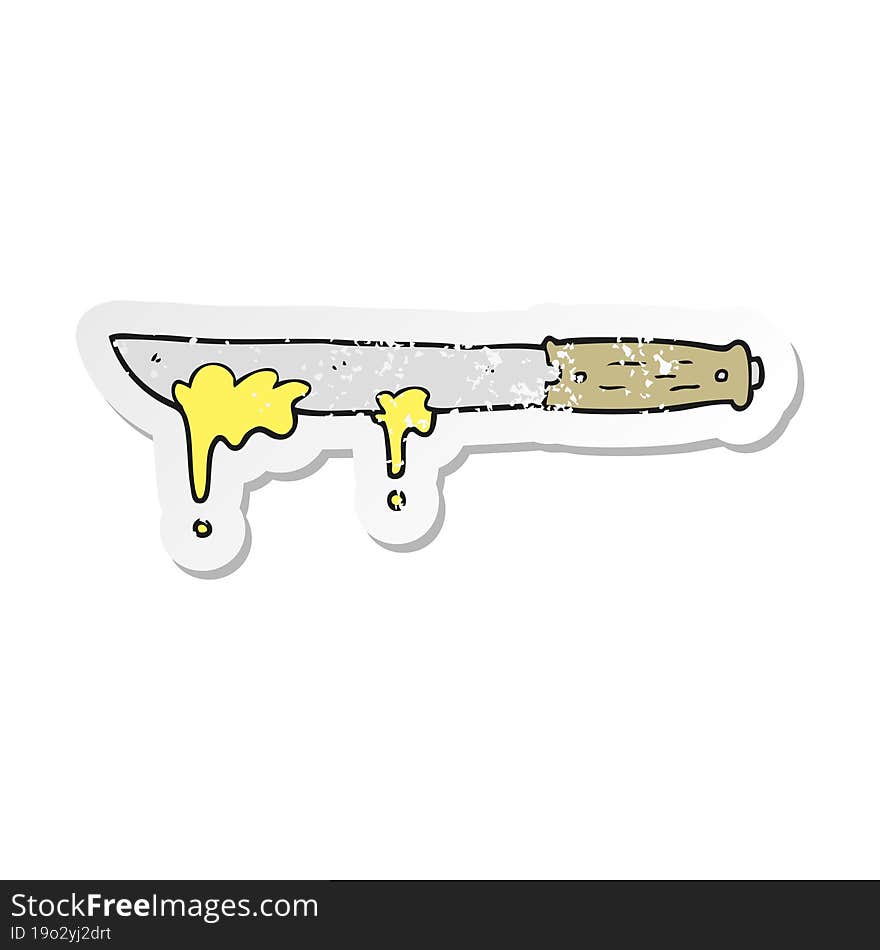 Retro Distressed Sticker Of A Cartoon Butter Knife