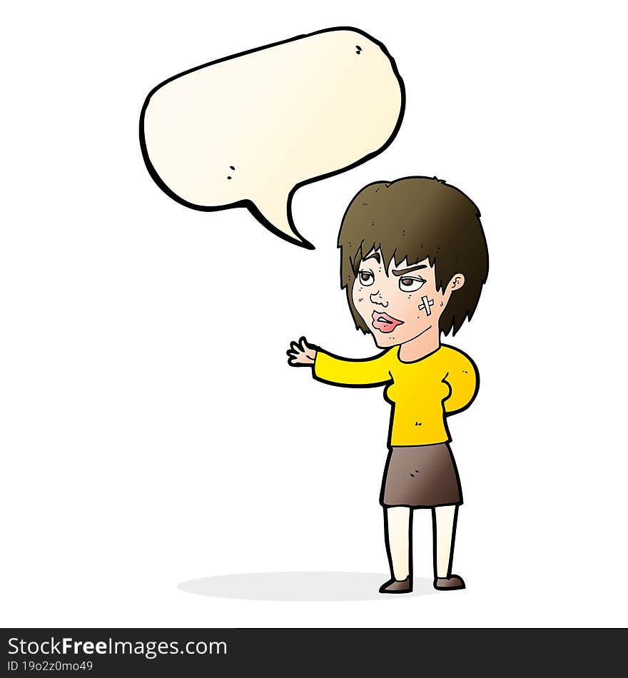 Cartoon Woman With Sticking Plaster On Face With Speech Bubble