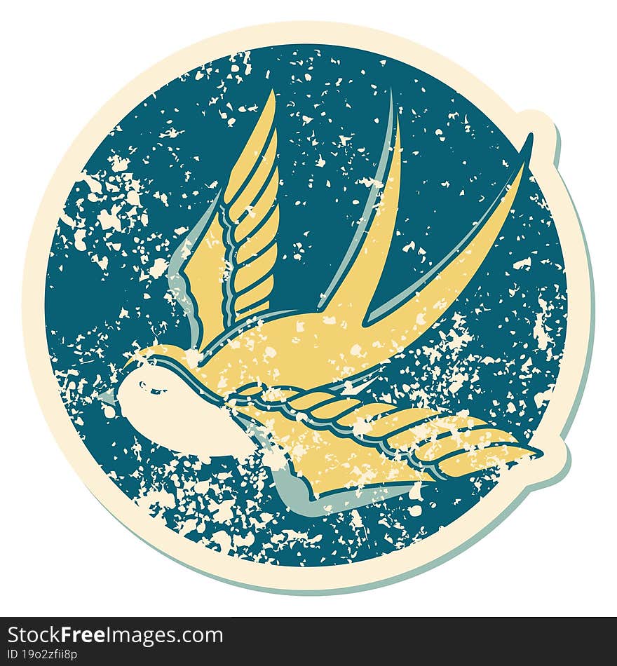 distressed sticker tattoo style icon of a swallow