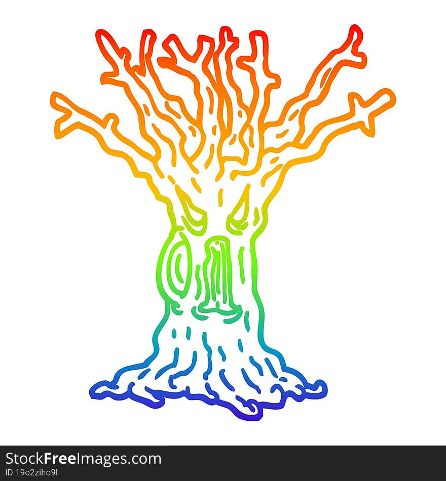 rainbow gradient line drawing cartoon spooky tree