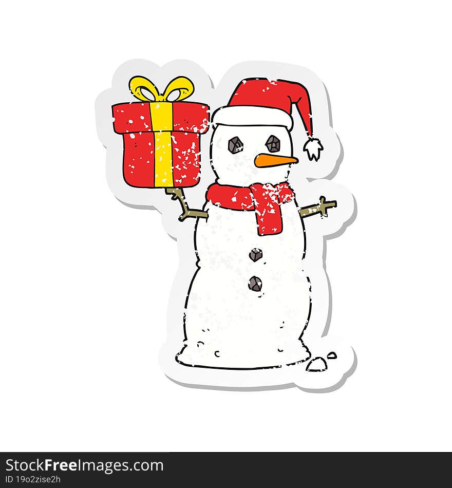 retro distressed sticker of a cartoon snowman