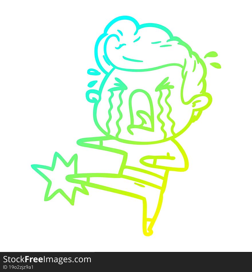 cold gradient line drawing of a cartoon crying man