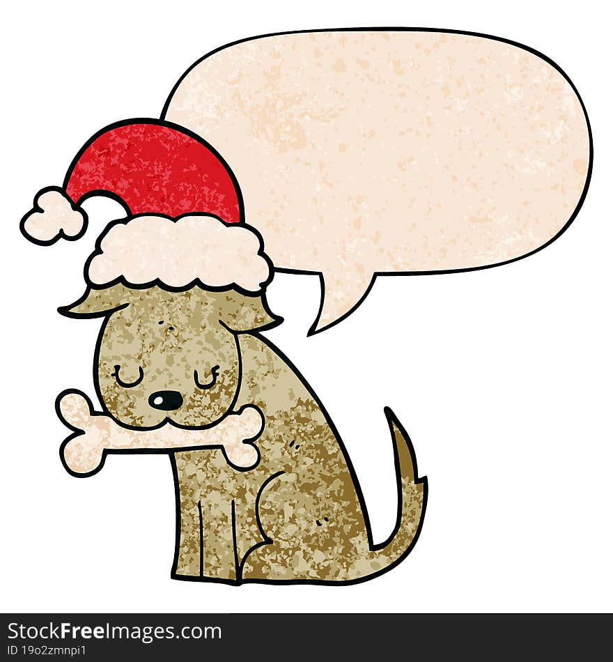 cute christmas dog and speech bubble in retro texture style