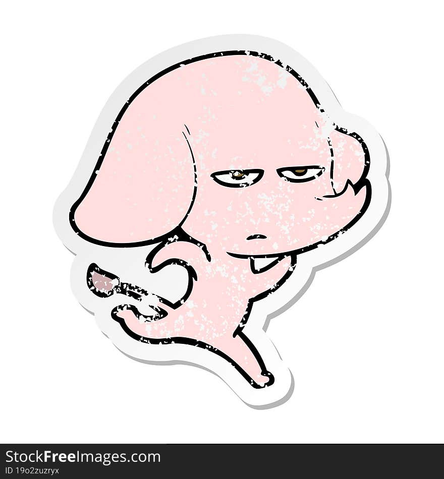 distressed sticker of a annoyed cartoon elephant