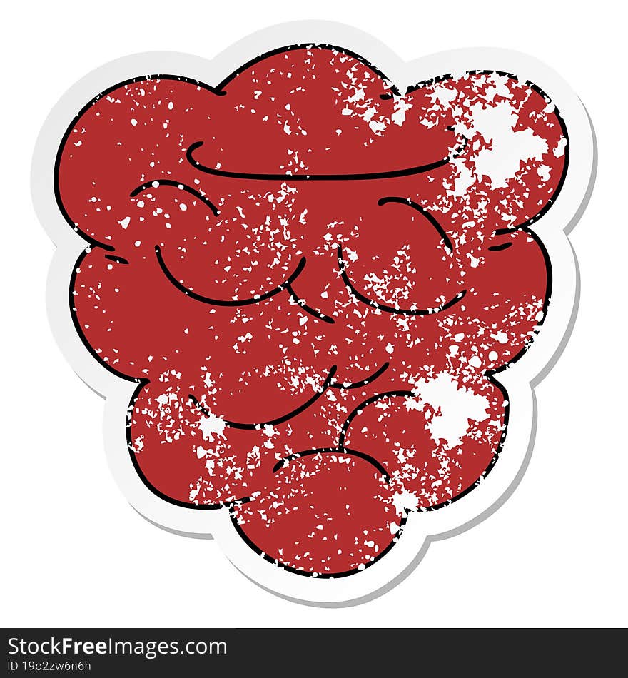 distressed sticker of a quirky hand drawn cartoon raspberry