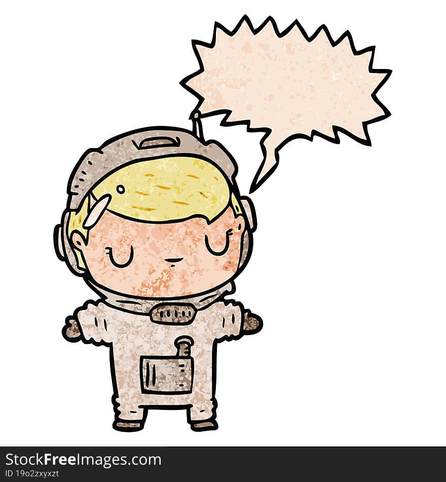 cute cartoon astronaut and speech bubble in retro texture style