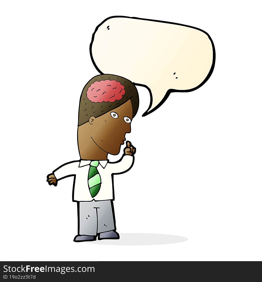 cartoon businessman with huge brain with speech bubble